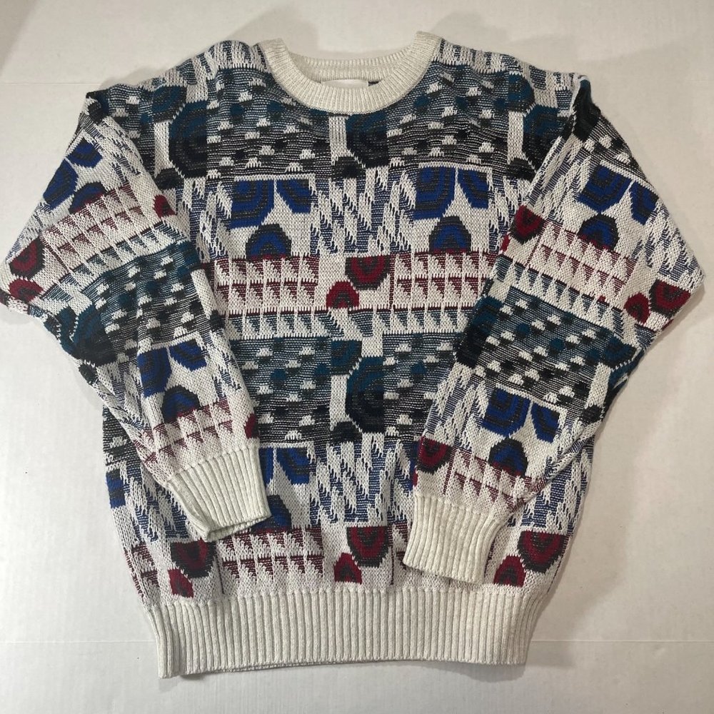 Chapel Hill Men's Retro 90's Vintage Geometric Sweater XL Cosby/Coogi Style